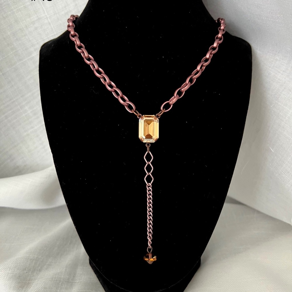 #Sabika Amber & Gold Necklace in Antique Brass Setting